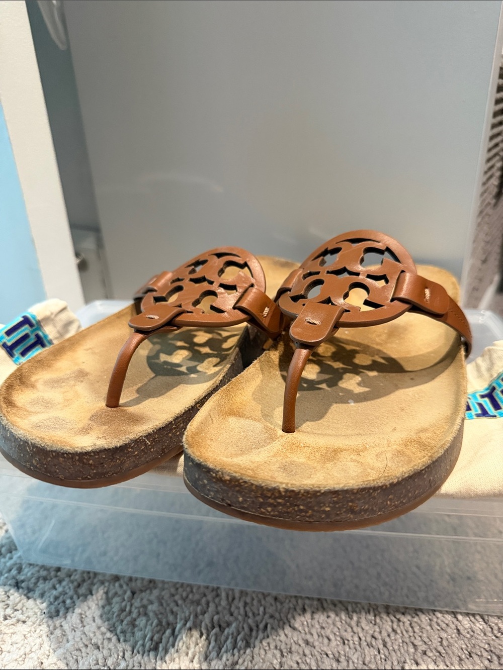 Tory Burch Brown Leather Miller Thong Sandals